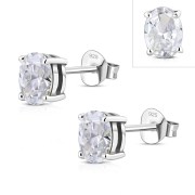 5x7mm Oval Prong-Set Clear CZ Sterling Silver Stud Earrings - e446